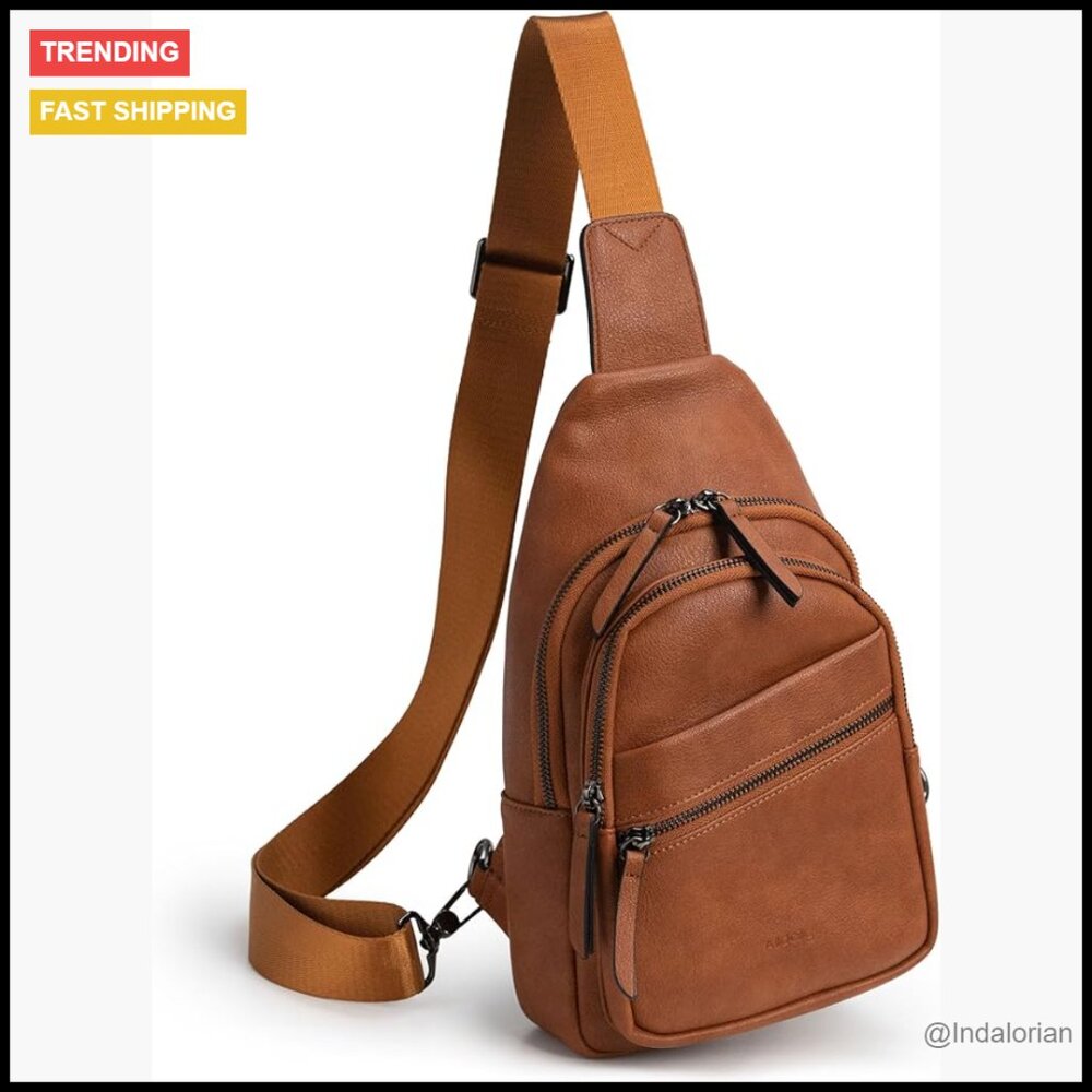 Large Vegan Leather Sling Bag Crossbody Purse Travel Fanny Pack Adjustable Strap